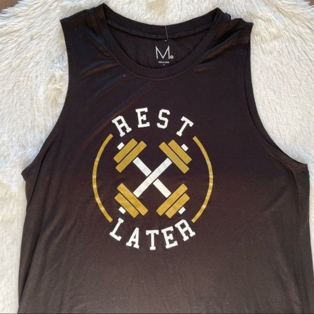 Add in item only M, L rest later black white and gold sleeveless workout shirt - Picture 2 of 6